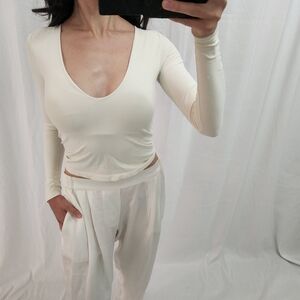 Free People Cream Long Sleeve Top